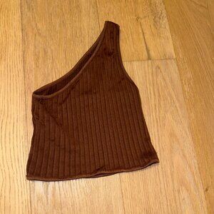 Urban Outfitters One Shoulder Crop Top, Chocolate Brown